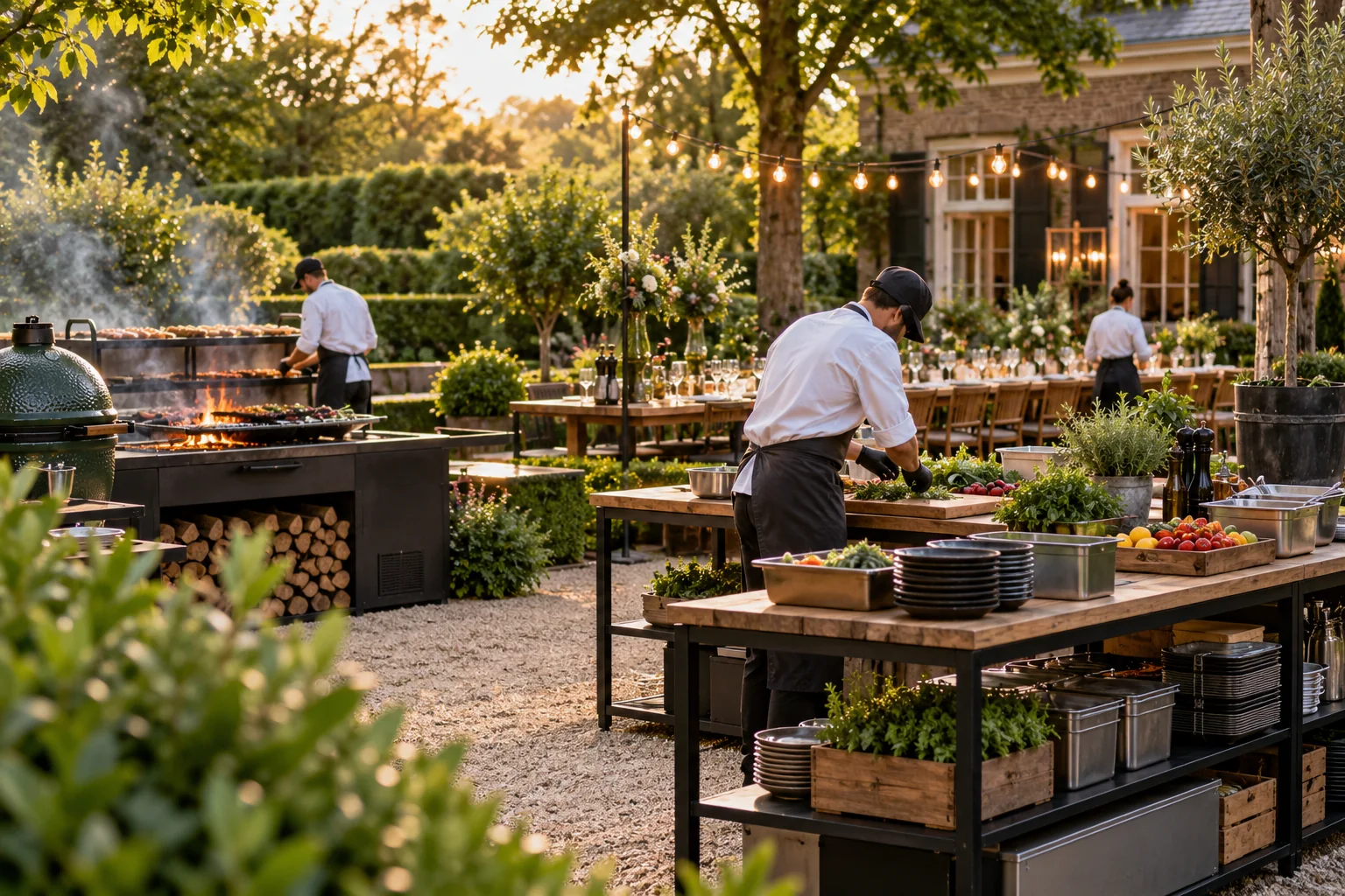Bunzo cateringteam bouwt een professionele live-cookinglocatie op