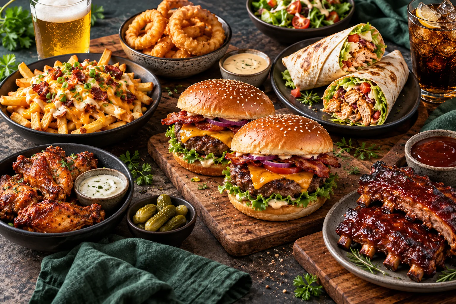 Bunzo specialiteiten met burgers, spareribs, wraps en loaded fries